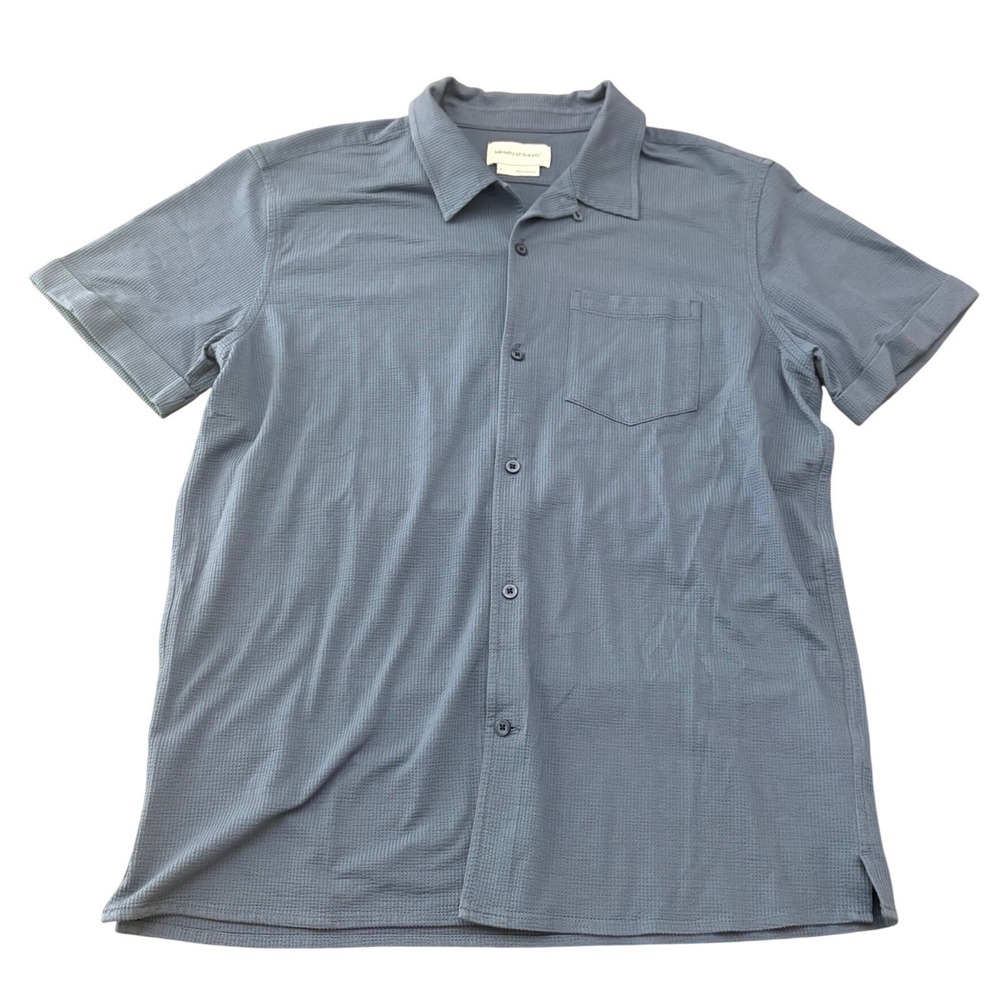 Ministry of Supply Men's Blue Short Sleeve Button Down Shirt Large Coolmax Tech